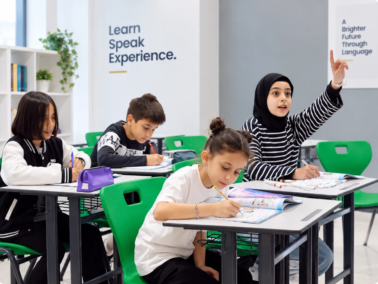 LearnX Academy çocuk İngilizce dersinde öğretmen ve öğrenciler
